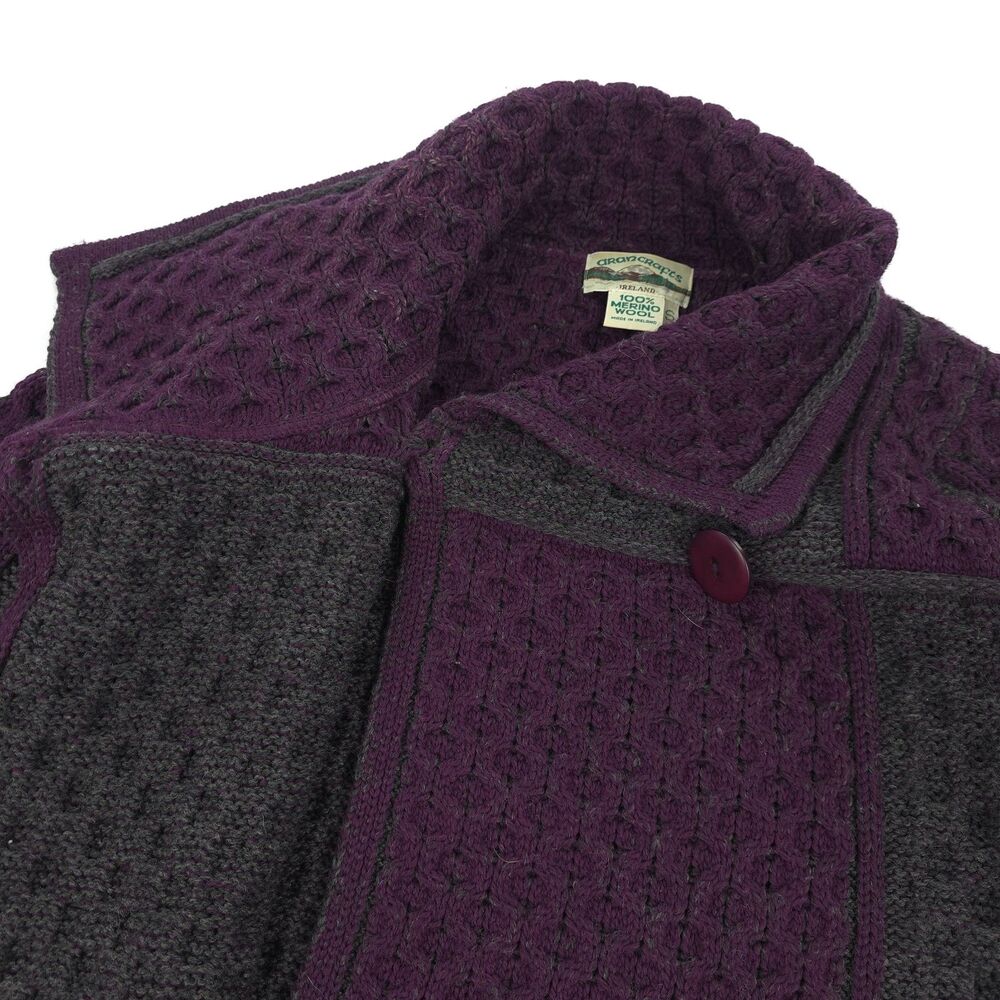 ARAN CRAFTS Two Tone Merino Wool Cardigan Sweater Boho Lagenlook Heritage Lagom - Picture 9 of 11